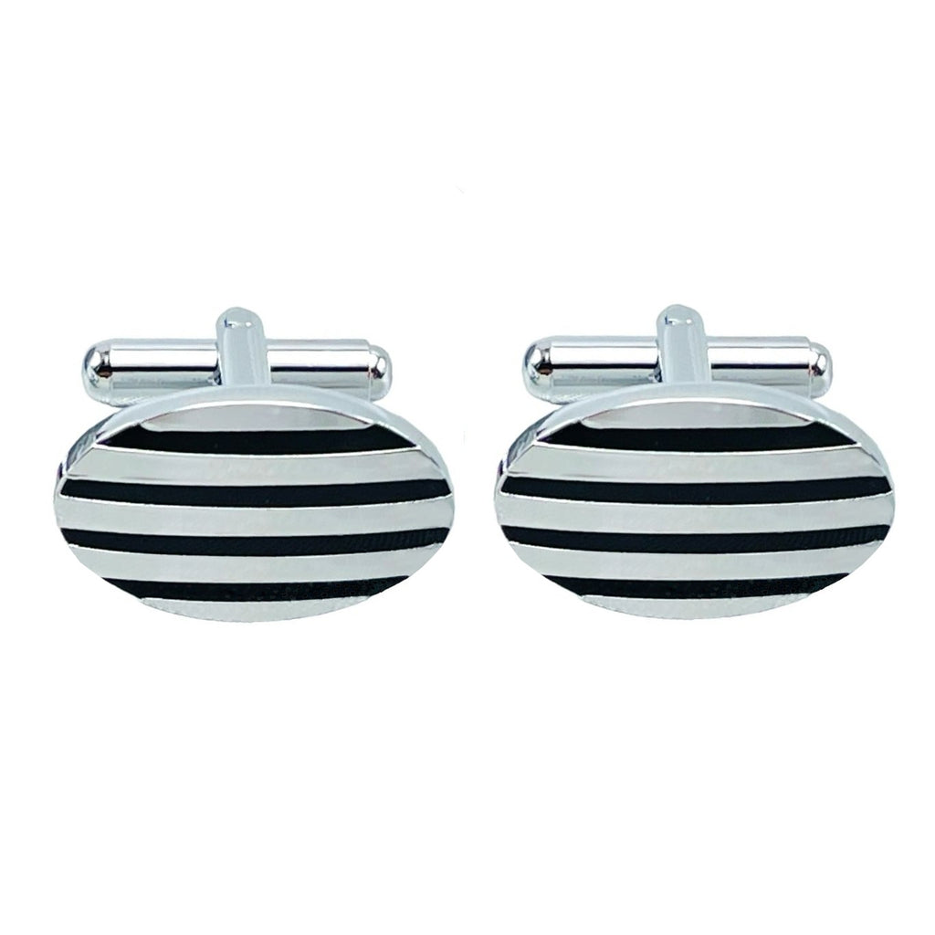 Oval Black Stripes Cufflinks In Box Bulk
