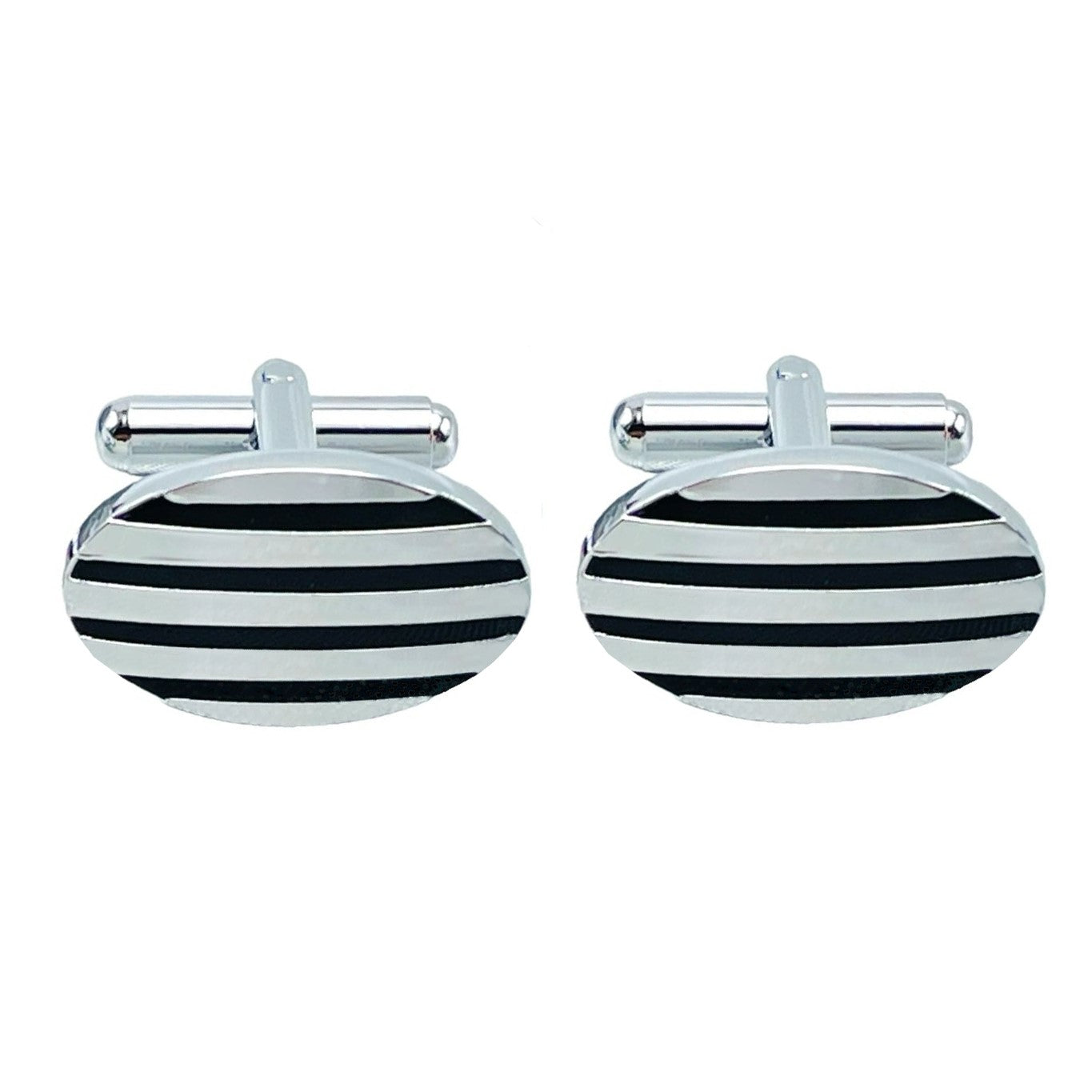 Oval Black Stripes Cufflinks In Box Bulk