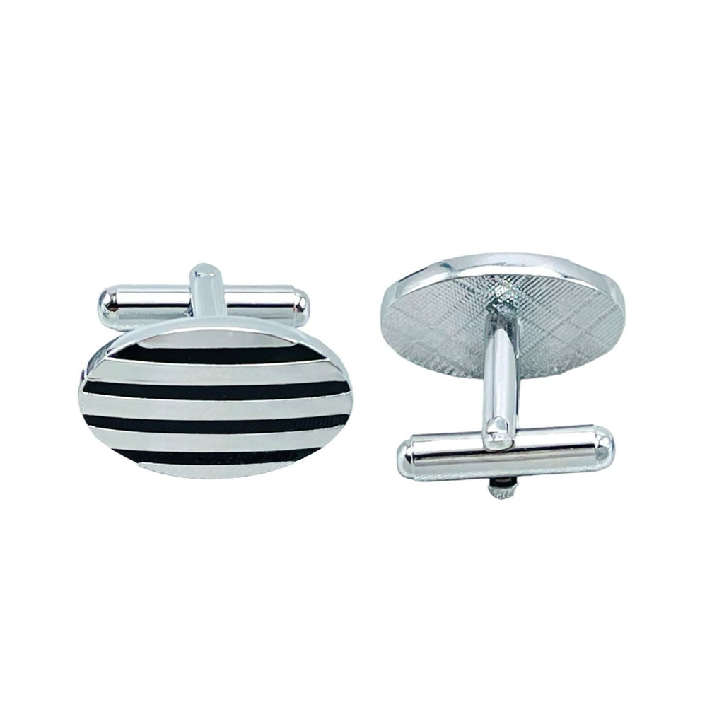 Oval Black Stripes Cufflinks In Box Bulk