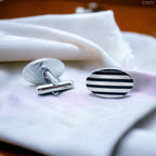Oval Black Stripes Cufflinks In Box Bulk