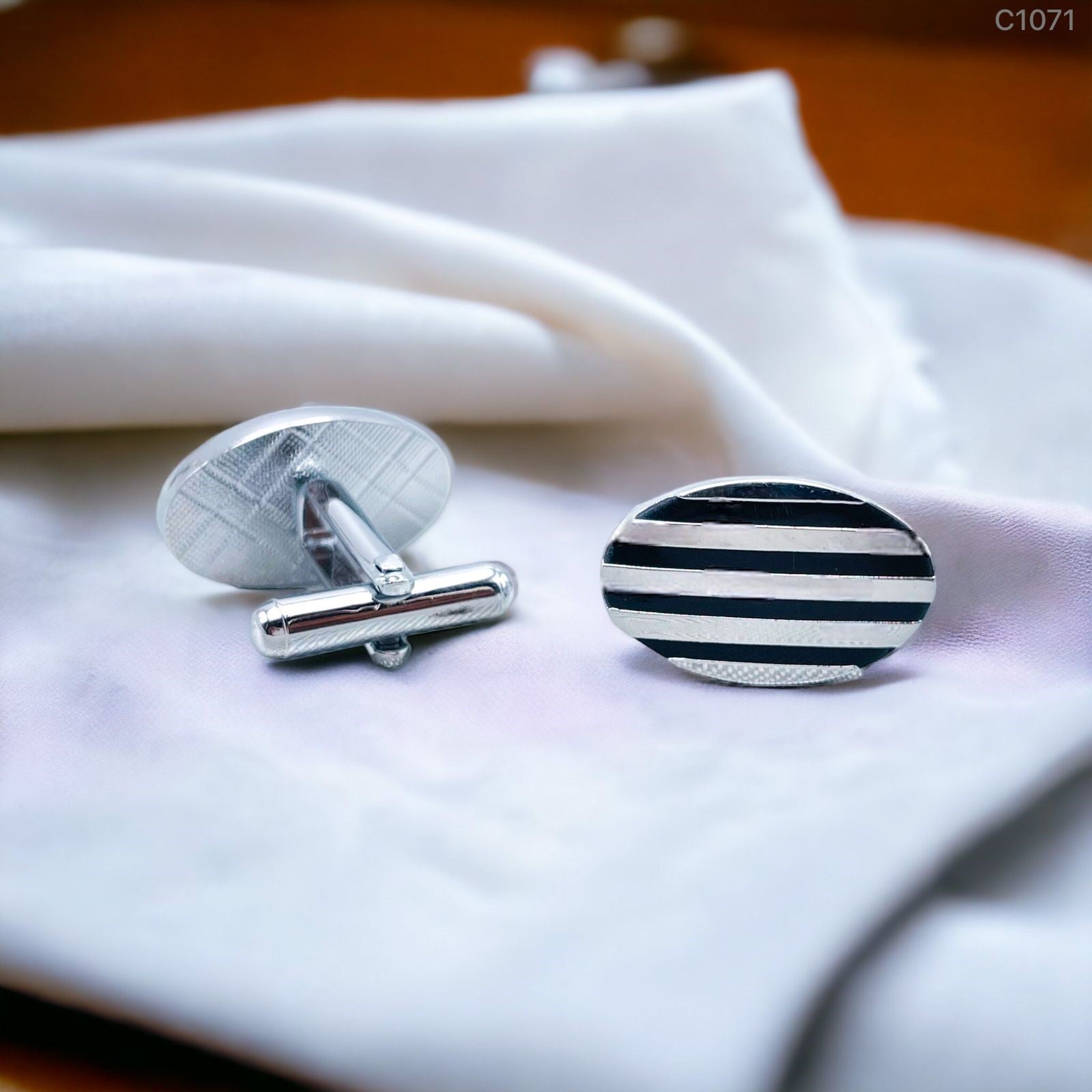 Oval Black Stripes Cufflinks In Box Bulk