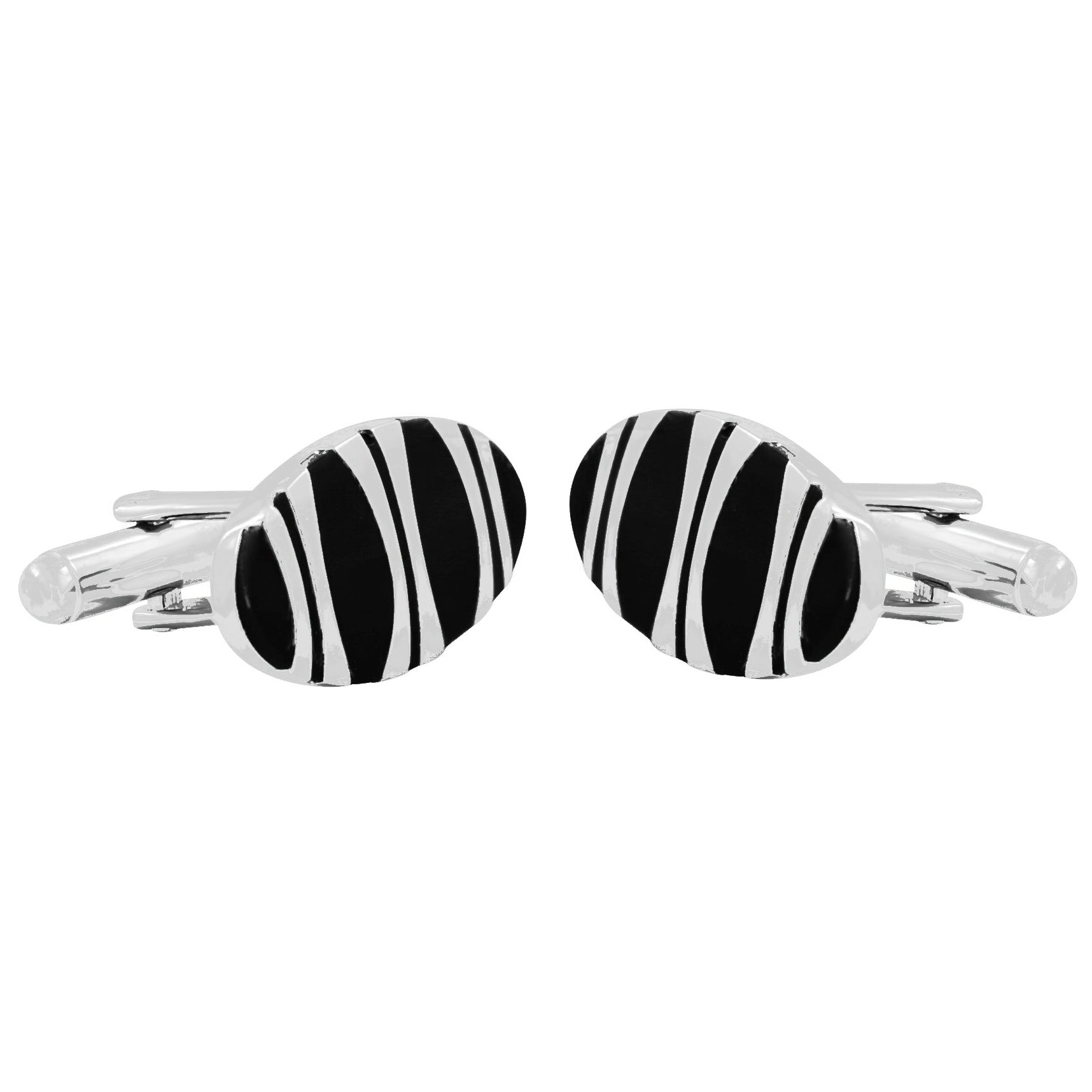 Oval Black Stripes Cufflinks In Box Bulk Secondary image