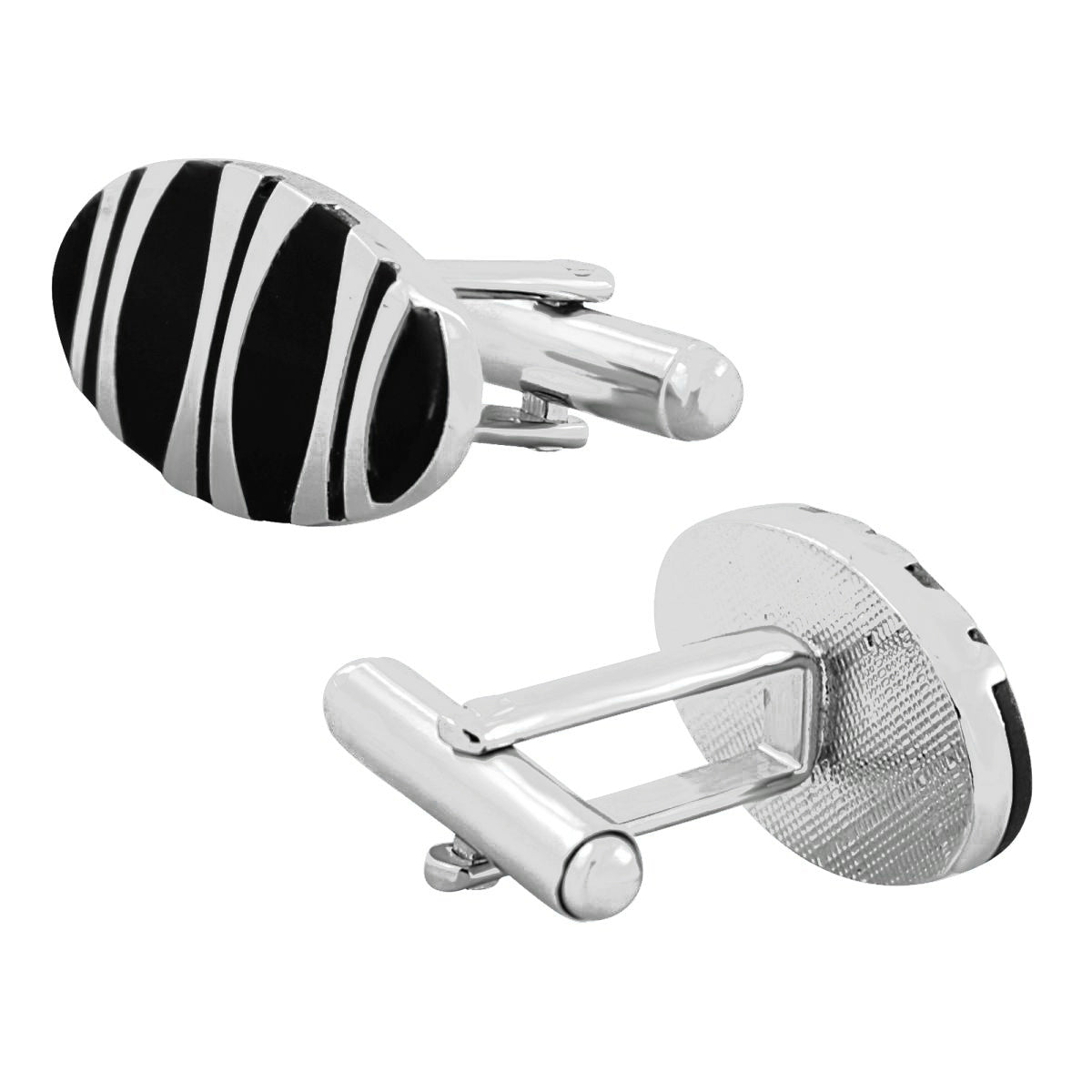 Oval Black Stripes Cufflinks In Box Bulk