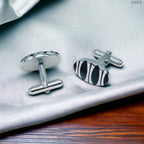 Oval Black Stripes Cufflinks In Box Bulk