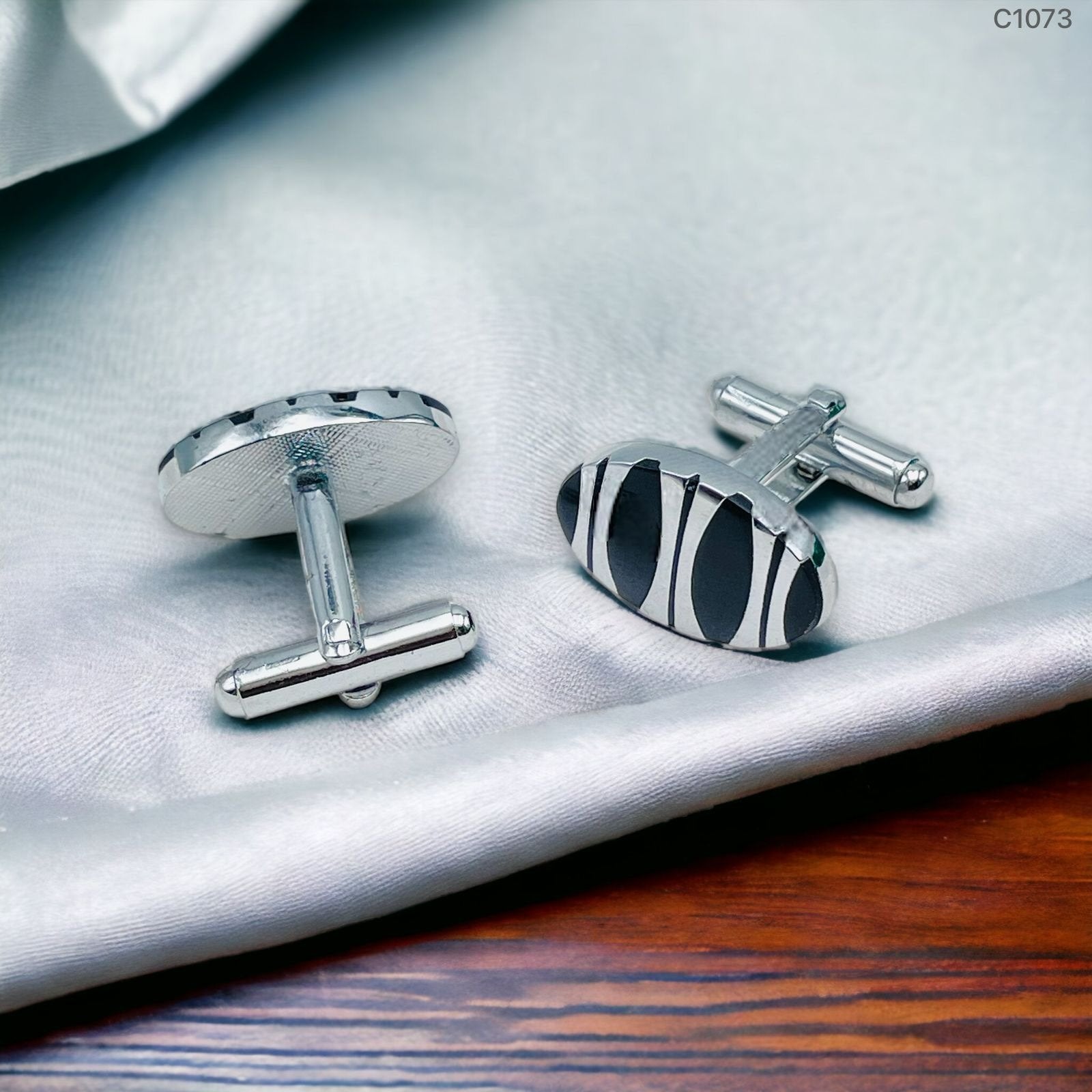 Oval Black Stripes Cufflinks In Box Bulk