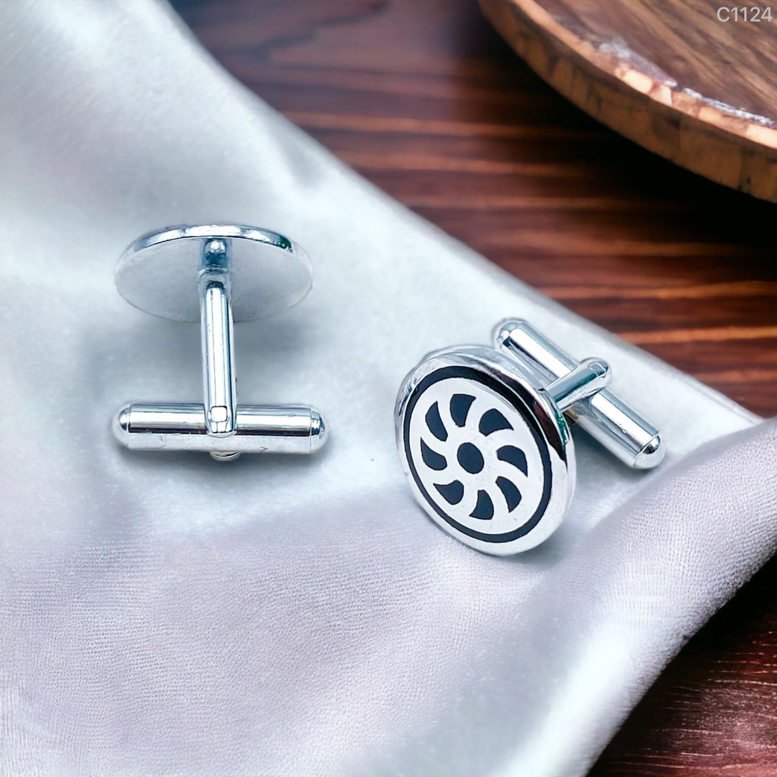 Round Black Eye Cufflinks In Box Bulk
