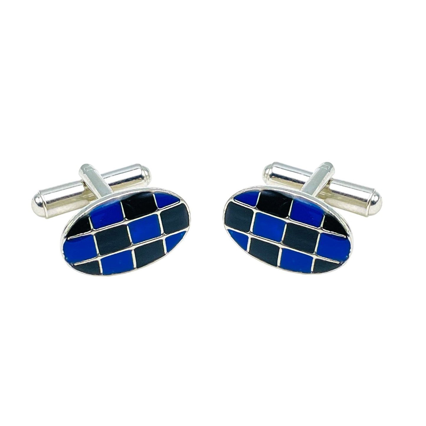 Oval Blue Checks Cufflinks In Box Secondary image