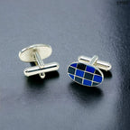 Oval Blue Checks Cufflinks In Box