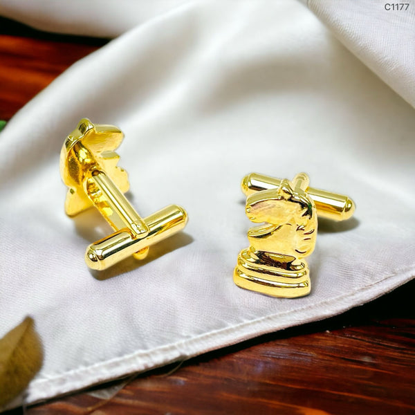 Fancy Gold Horse Chess Cufflinks In Box Main image