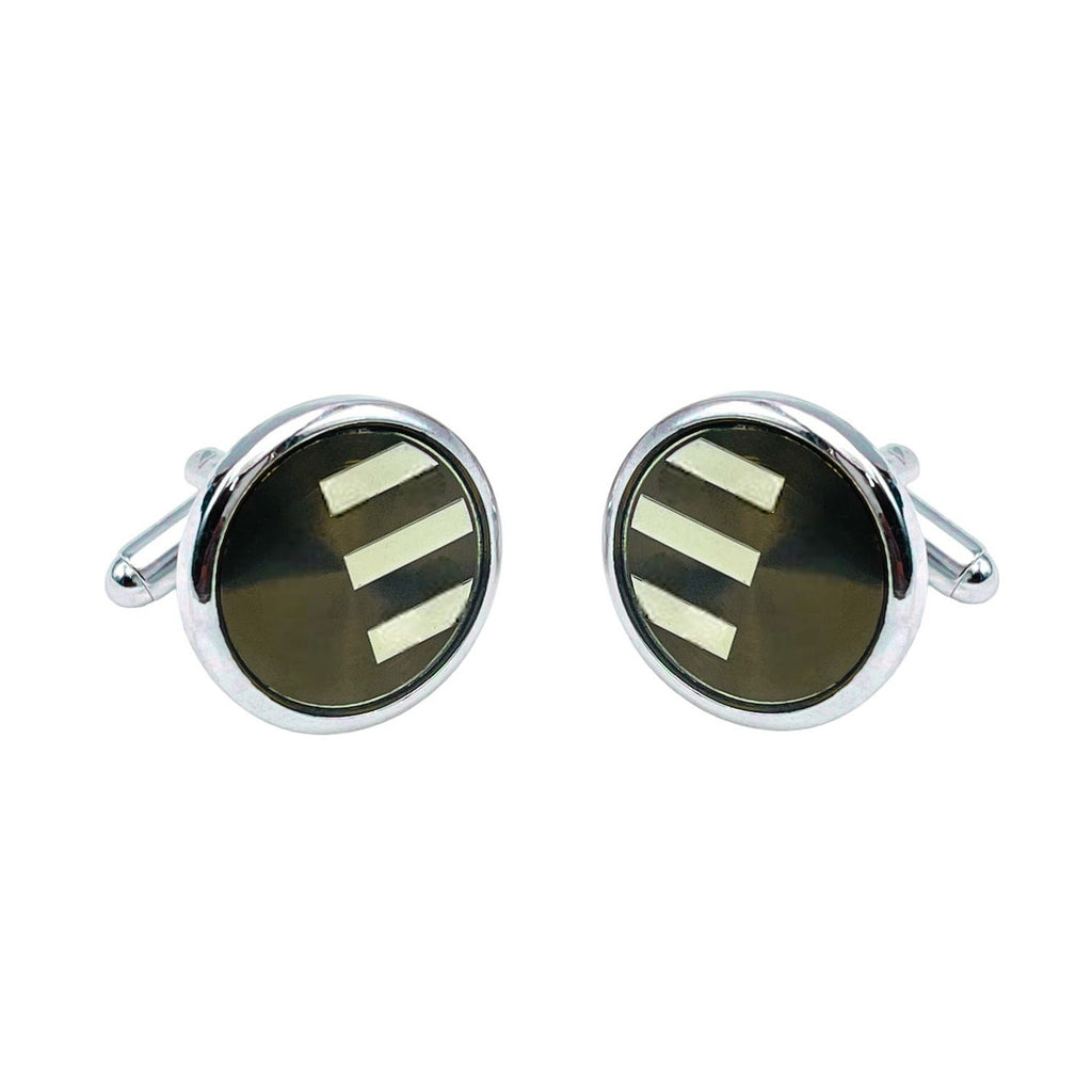 Round Grey Stripes Cufflinks In Box Bulk