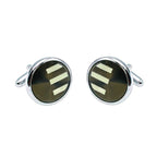 Round Grey Stripes Cufflinks In Box Bulk
