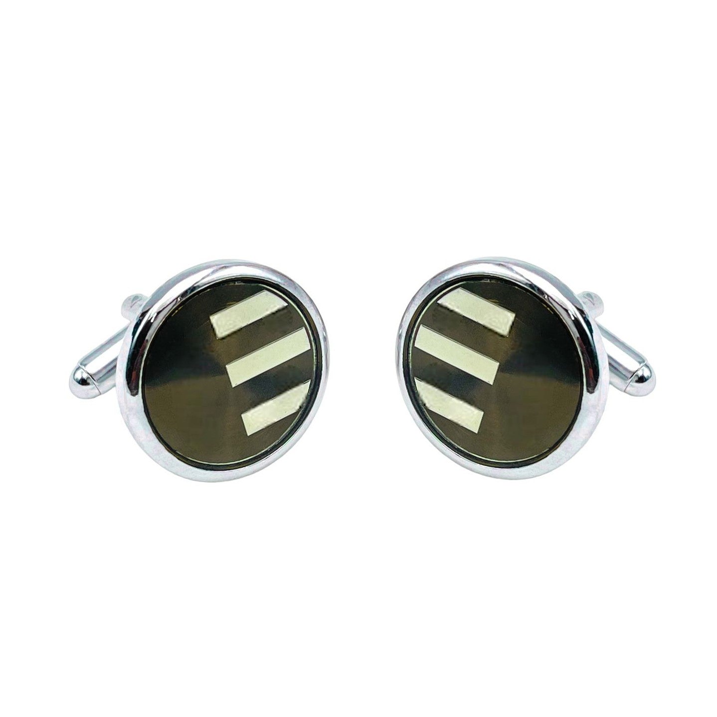 Round Grey Stripes Cufflinks In Box Bulk
