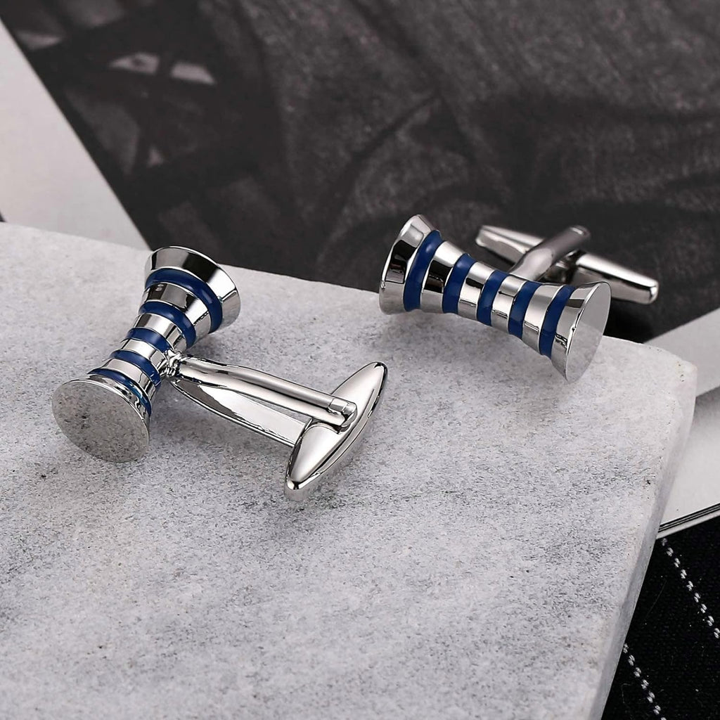 Ribbon Blue Bow Stripe Cufflinks In Box