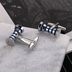 Ribbon Blue Bow Stripe Cufflinks In Box
