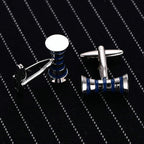 Ribbon Blue Bow Stripe Cufflinks In Box