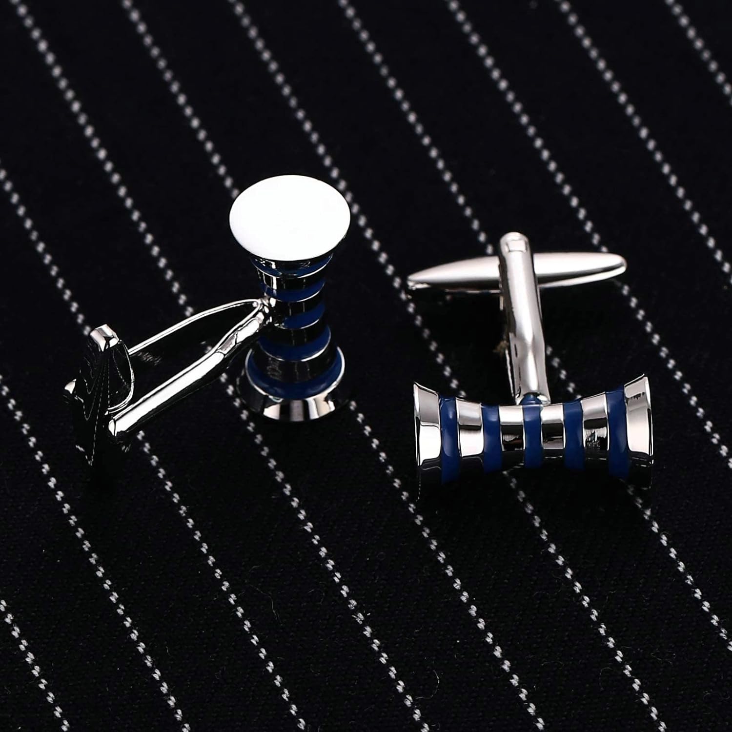 Ribbon Blue Bow Stripe Cufflinks In Box