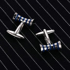 Ribbon Blue Bow Stripe Cufflinks In Box