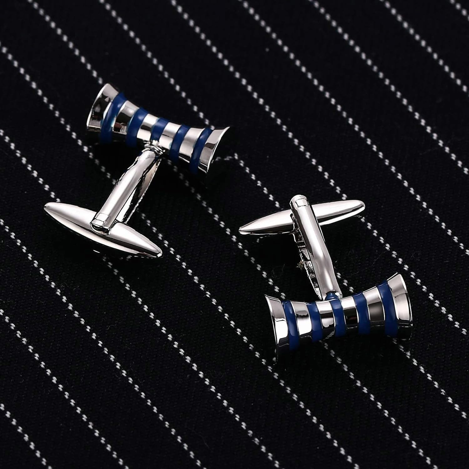 Ribbon Blue Bow Stripe Cufflinks In Box