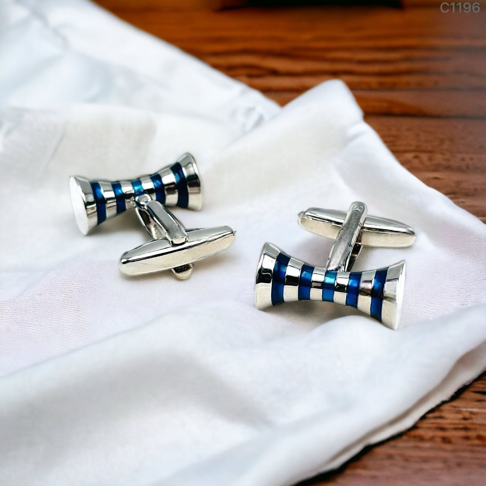 Ribbon Blue Bow Stripe Cufflinks In Box Main image