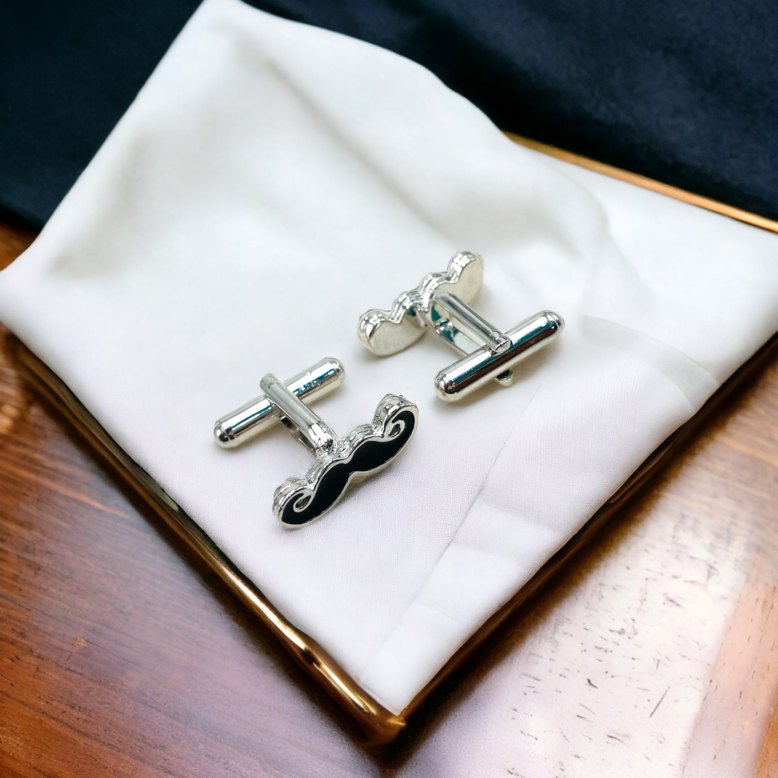 Fancy Silver Mooch Moustache Cufflinks In Box Bulk