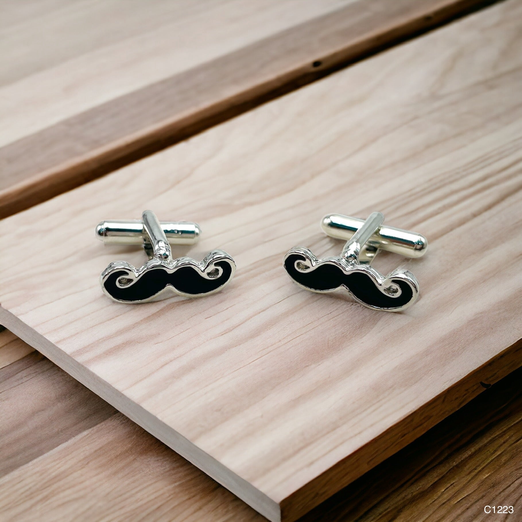 Fancy Silver Mooch Moustache Cufflinks In Box Bulk Main image