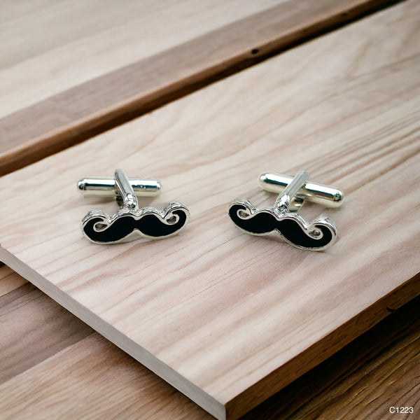 Fancy Silver Mooch Moustache Cufflinks In Box Bulk Main image