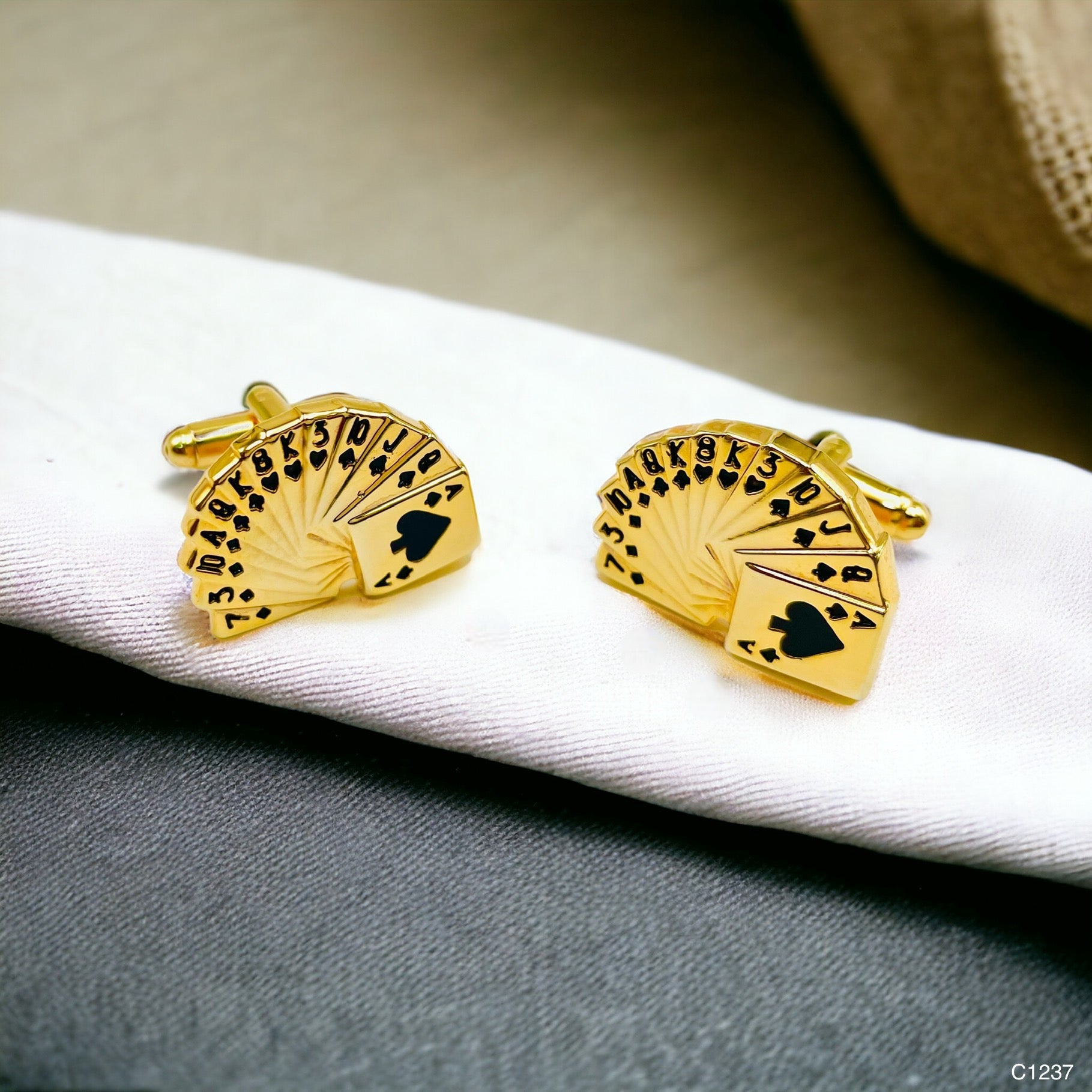 Poker Gambling Playing Cards Gold Cufflinks Box Bulk