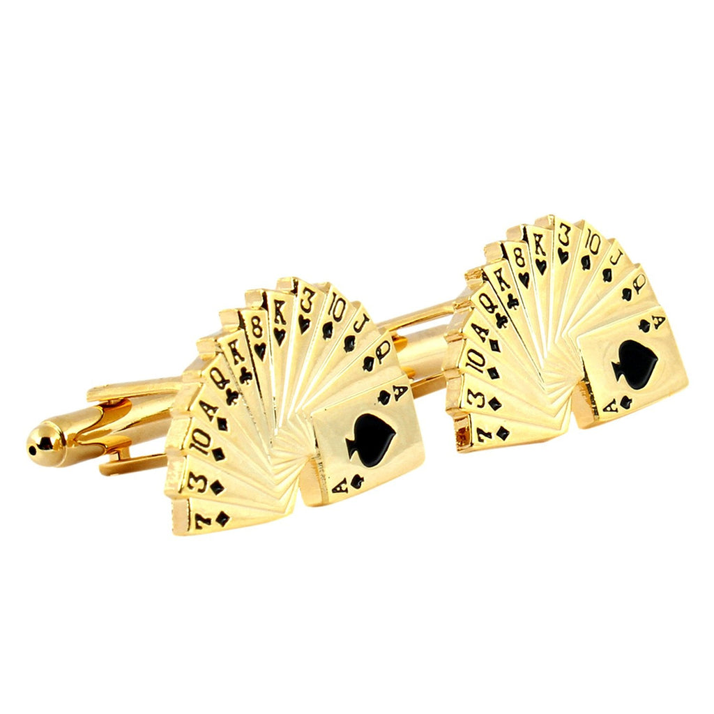 Poker Gambling Playing Cards Gold Cufflinks Box Bulk