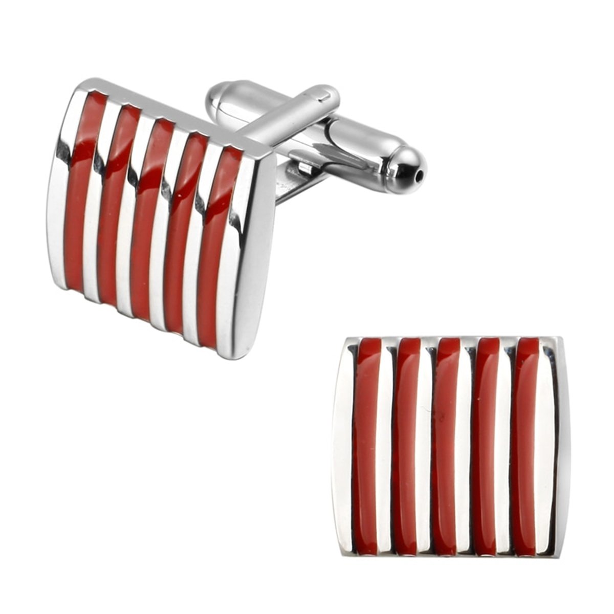 Rectangle Red Stripes Cufflinks In Box
