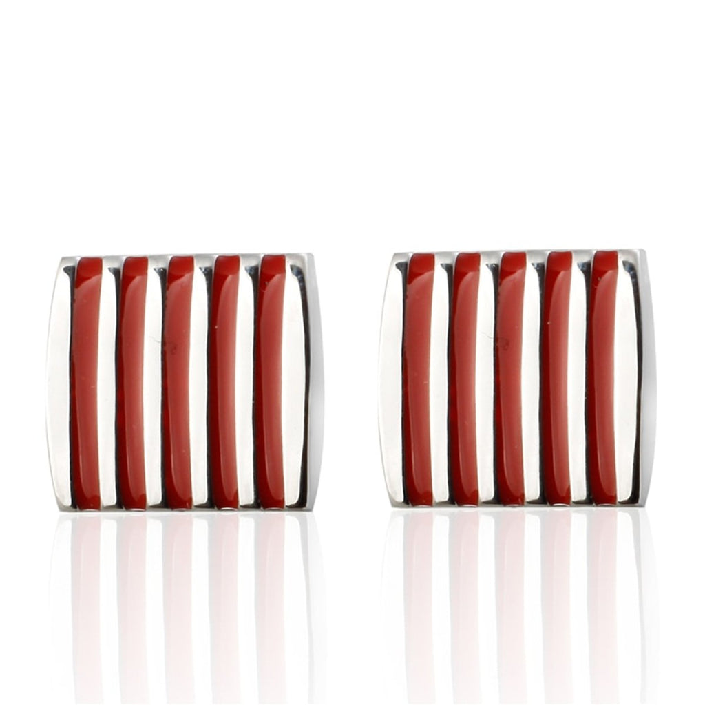 Rectangle Red Stripes Cufflinks In Box