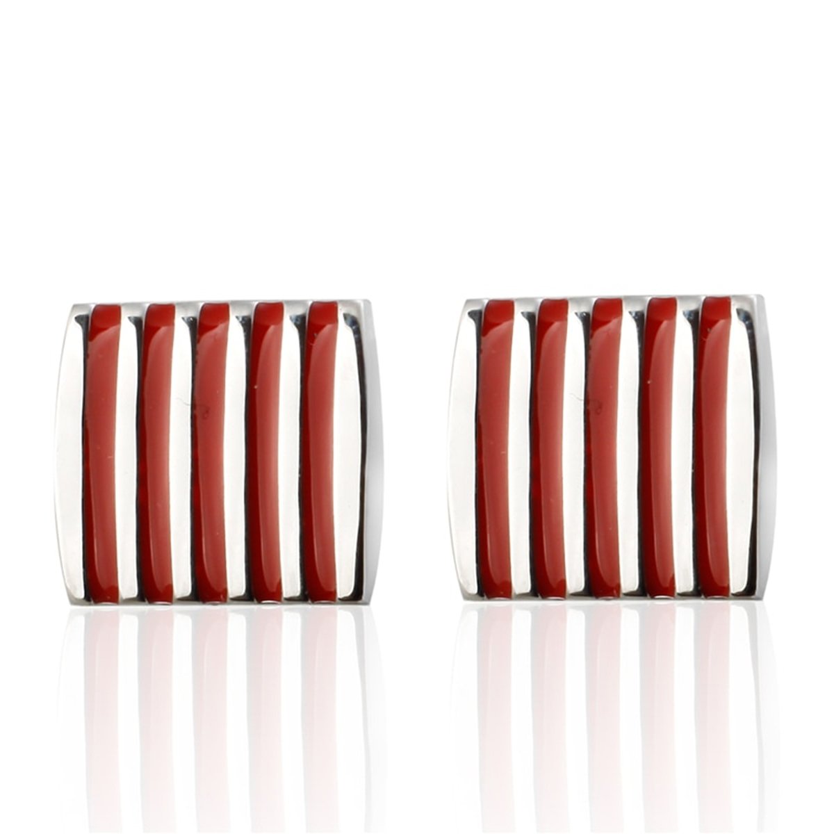 Rectangle Red Stripes Cufflinks In Box