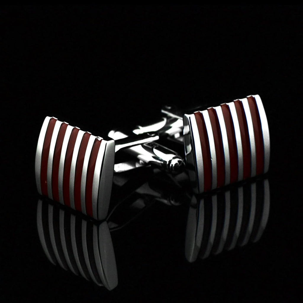 Rectangle Red Stripes Cufflinks In Box