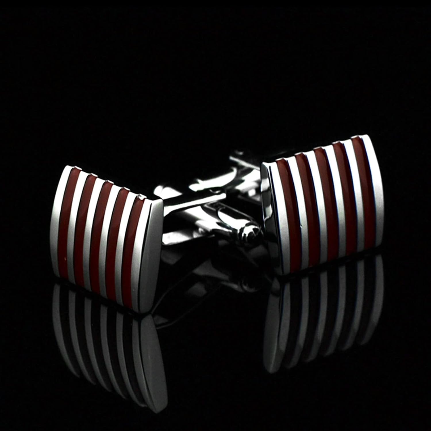 Rectangle Red Stripes Cufflinks In Box
