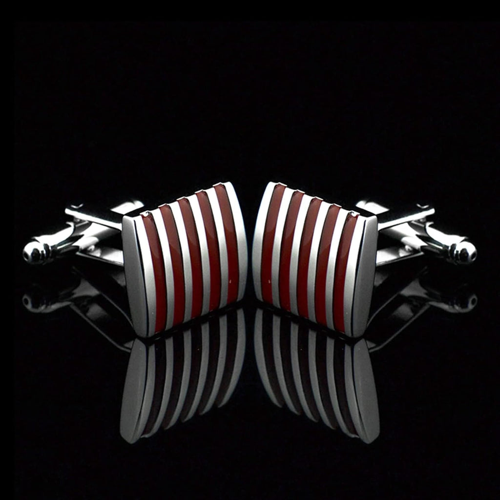 Rectangle Red Stripes Cufflinks In Box