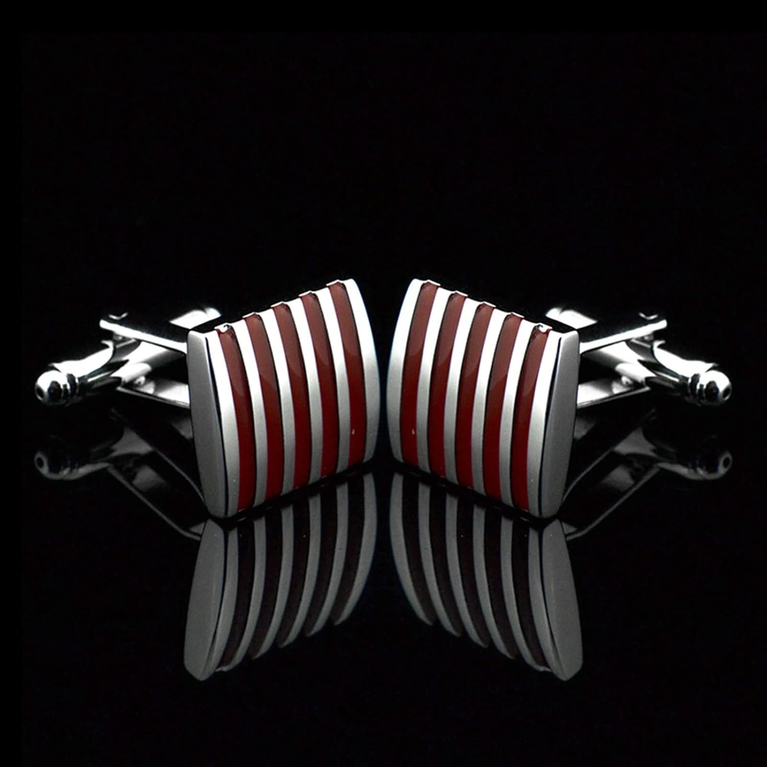 Rectangle Red Stripes Cufflinks In Box