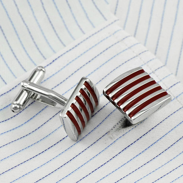Rectangle Red Stripes Cufflinks In Box Main image
