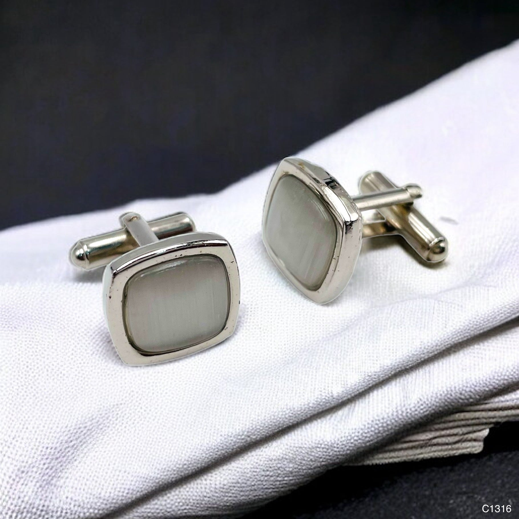 White Silver Crystal Cufflinks In Box Bulk