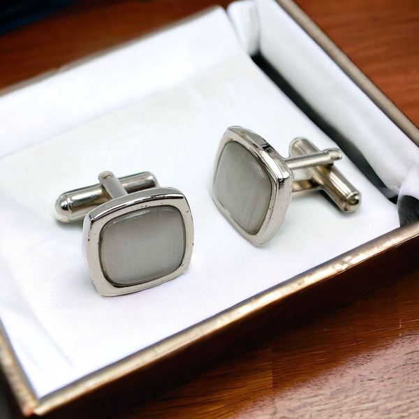 White Silver Crystal Cufflinks In Box Bulk Main image