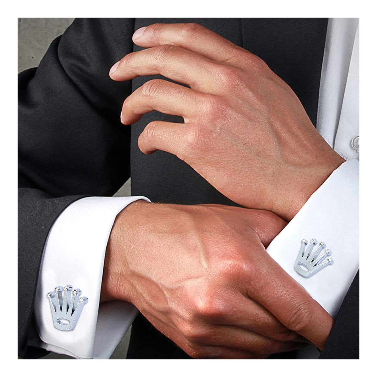 Silver Crown Diamond Cufflinks In Box Bulk