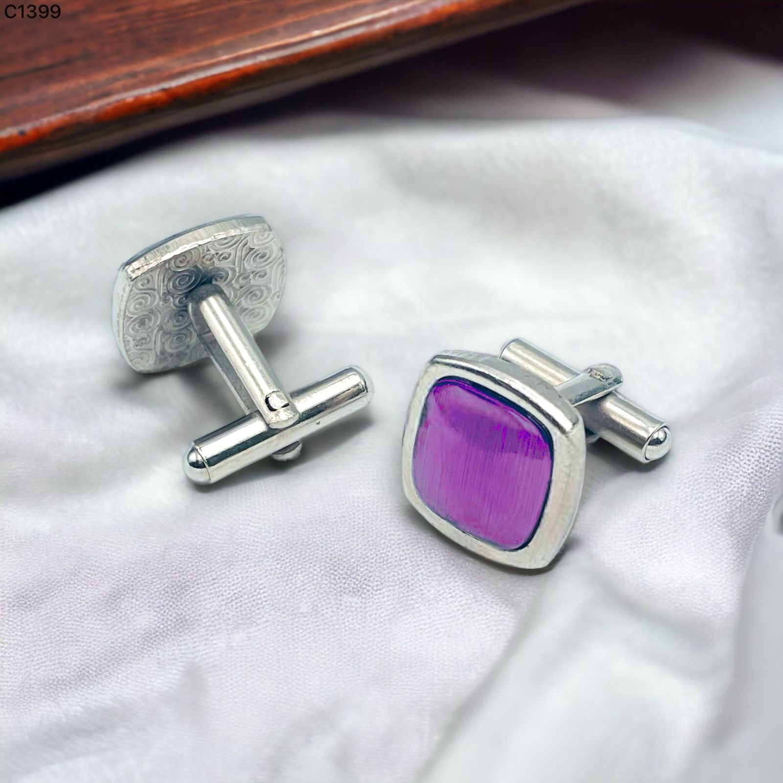 Formal Purple Silver Rhodium Office Formal Shirt Blazer Cufflink Pair Men Gift Box Main image
