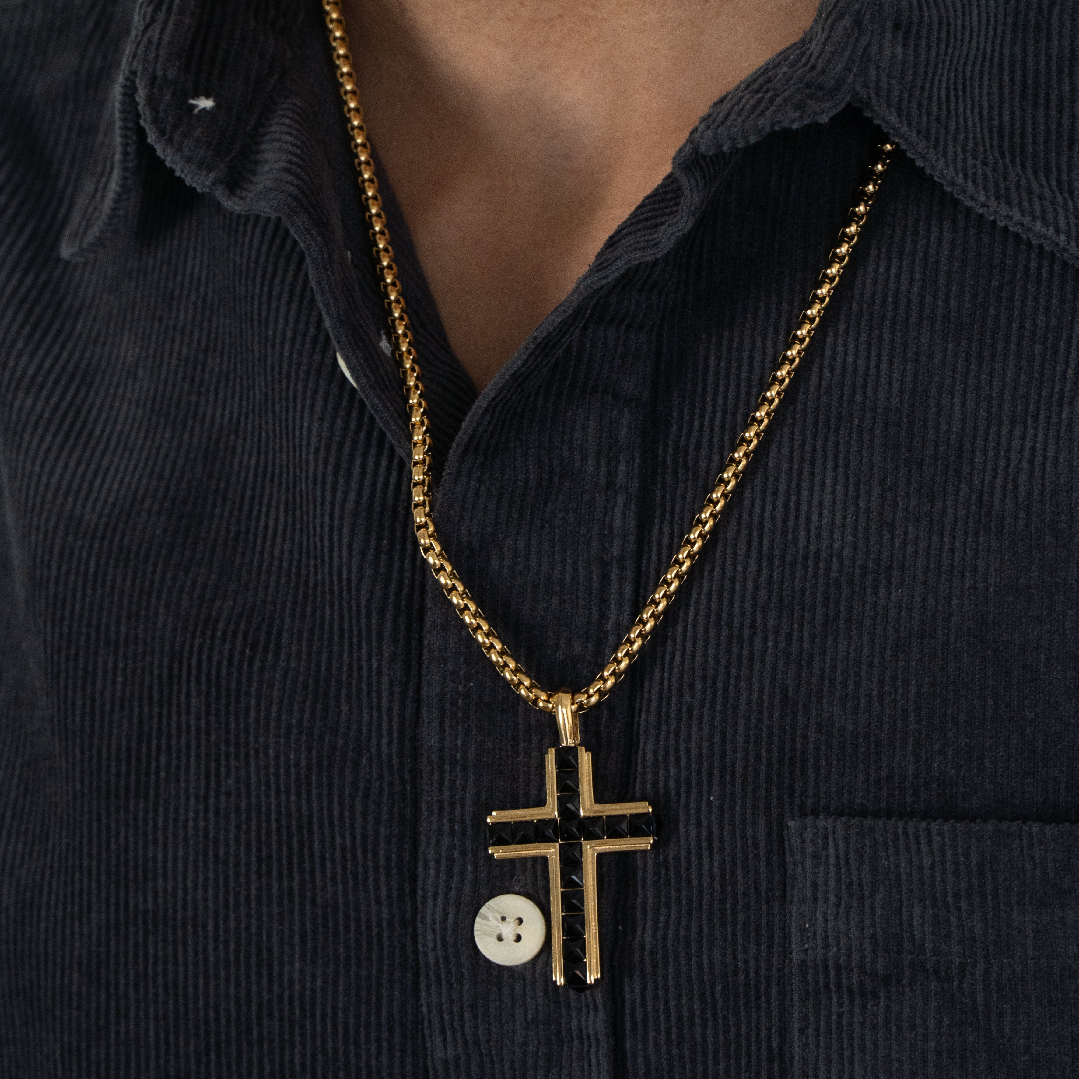 Cross 18K Gold Black Stainless Steel Anti Tarnish Necklace Pendant Chain For Men Secondary image