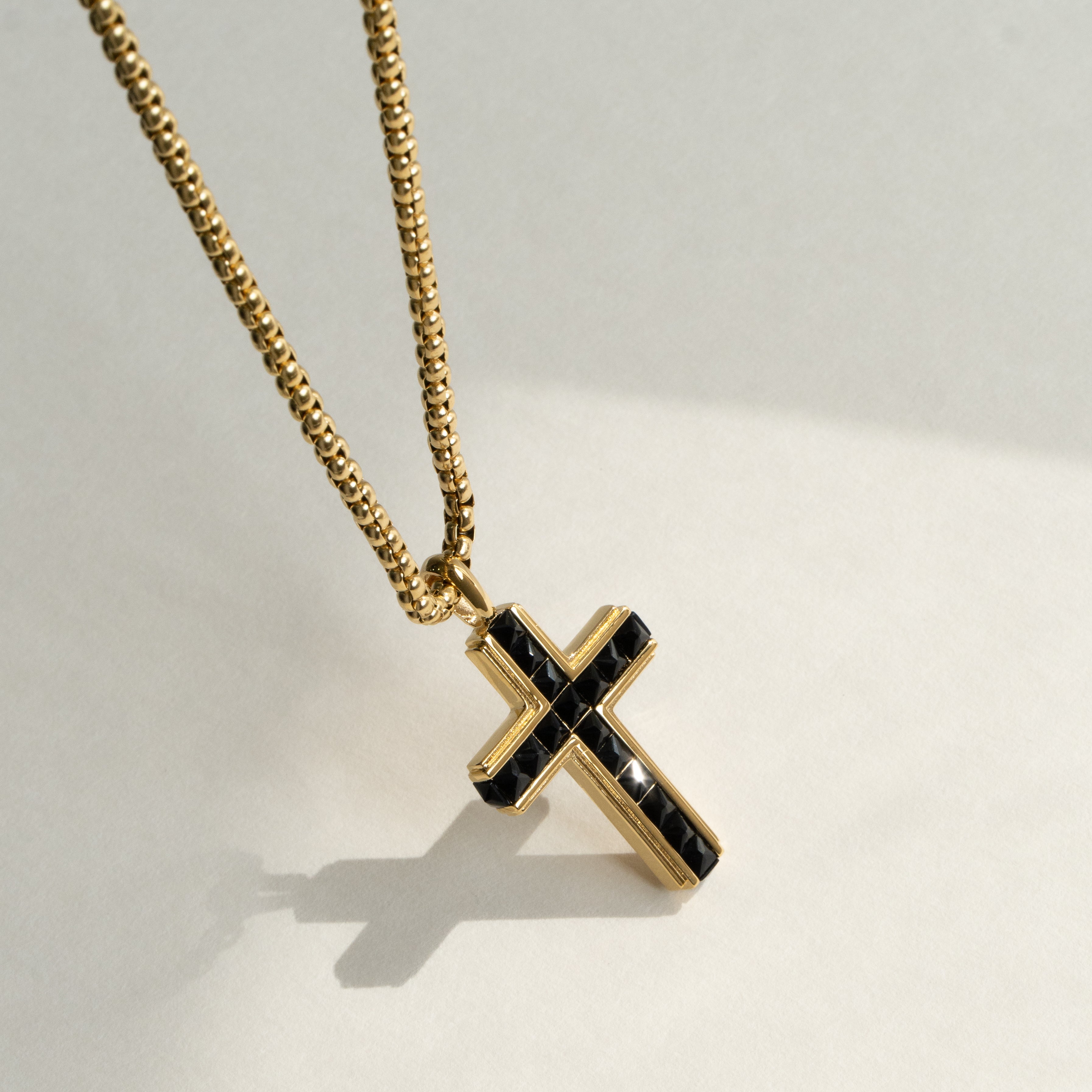 Cross 18K Gold Black Stainless Steel Anti Tarnish Necklace Pendant Chain For Men Main image
