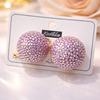 Pink Green Purple Round Gold Plated Rhinestone Stud Earrings Bulk