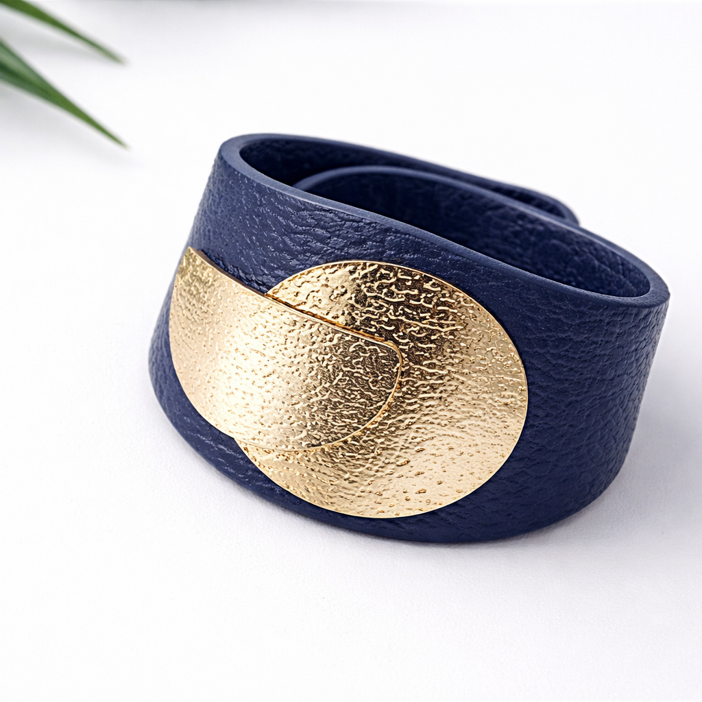 Wholesale Blue Stylish Gold Plated Plain Leather Bracelet For Women Secondary image