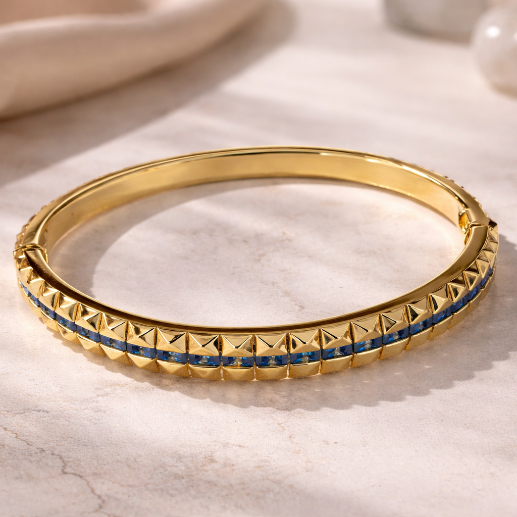 Bulk Blue Green Oval Shape Gold CZ Anti Tarnish Brass Cuff & Kada Secondary image