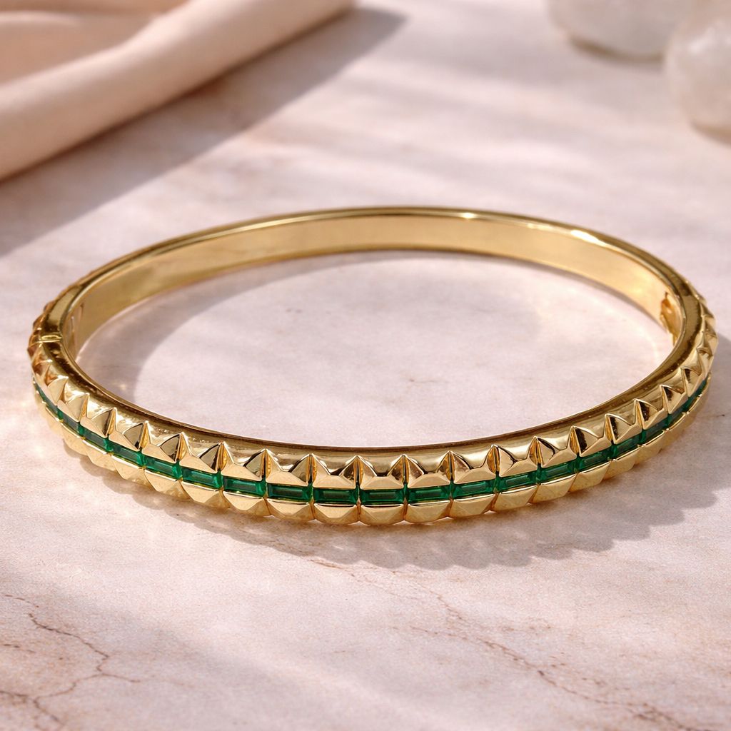 Bulk Blue Green Oval Shape Gold CZ Anti Tarnish Brass Cuff & Kada