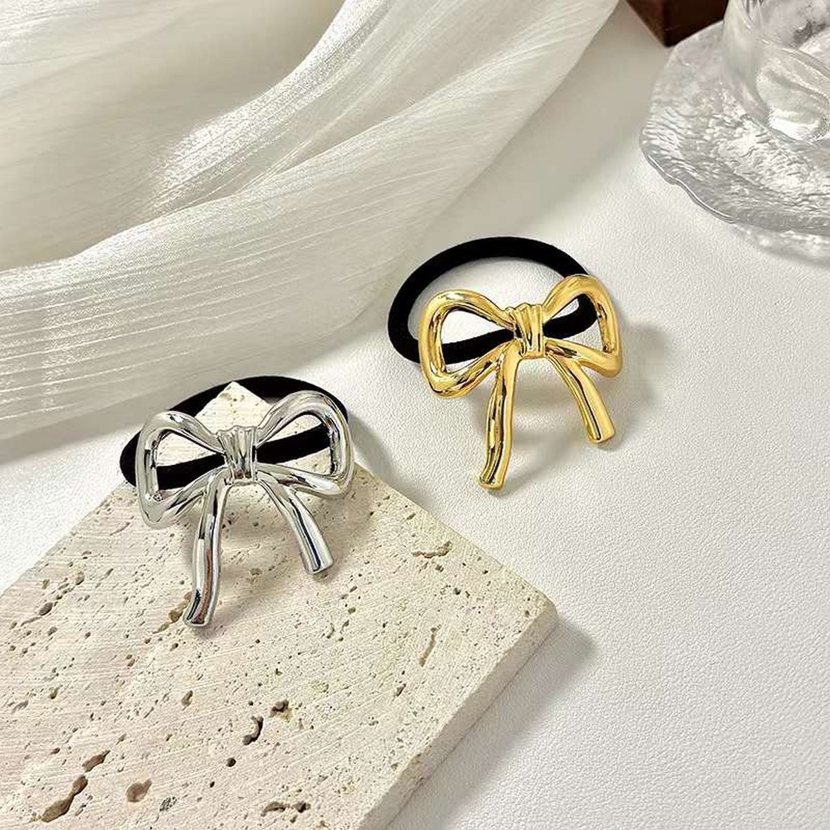 Ribbon Black 18K Gold Stainless Steel Anti Tarnish Hair Band Accessories For Women