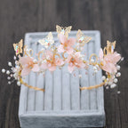 Butterfly Flower 18K Gold Pink Pearl Cubic Zirconia Anti Tarnish Hair Band Hair Accessories For Women