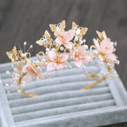 Butterfly Flower 18K Gold Pink Pearl Cubic Zirconia Anti Tarnish Hair Band Hair Accessories For Women