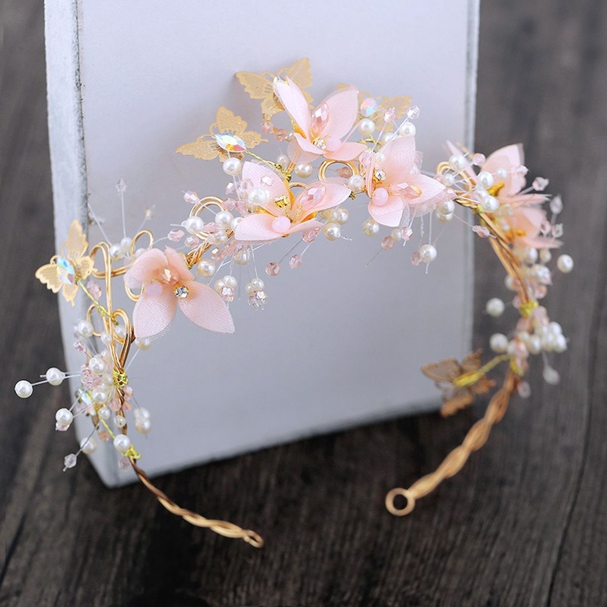 Butterfly Flower 18K Gold Pink Pearl Cubic Zirconia Anti Tarnish Hair Band Hair Accessories For Women Main image